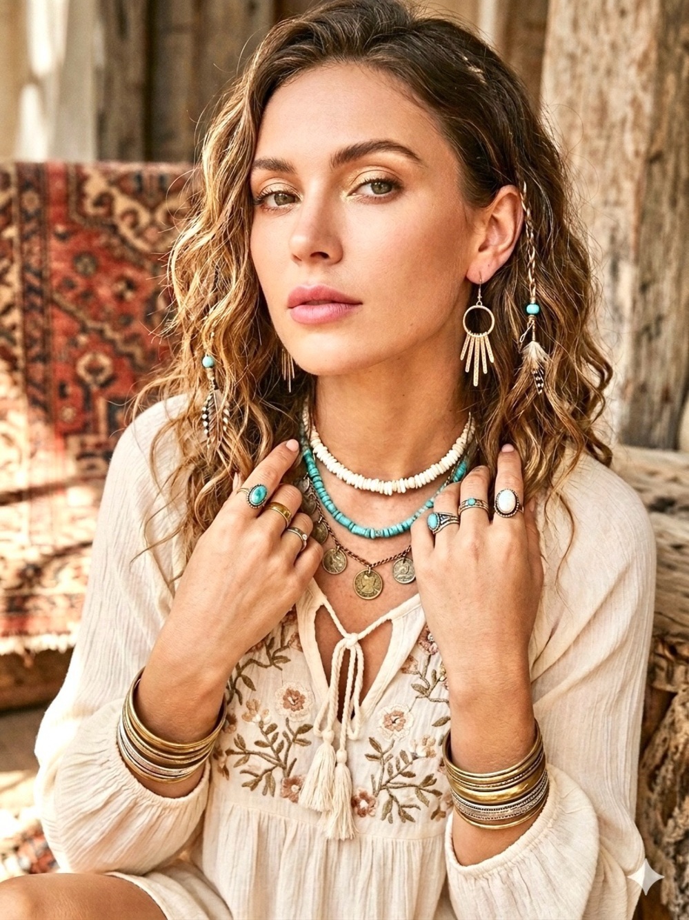 Rustic fringe boho earrings w Gypsy southwestern hippy vibe